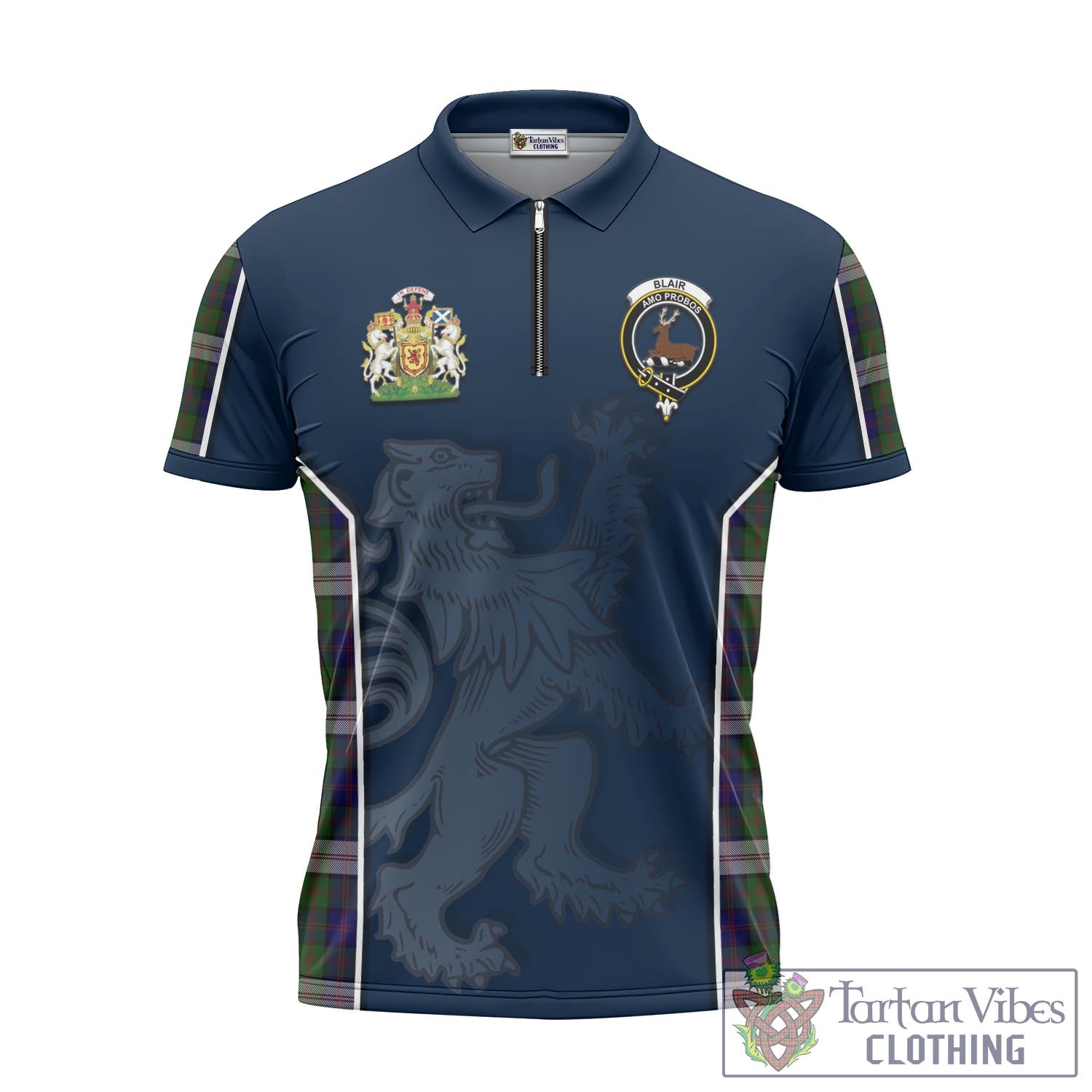 Tartan Vibes Clothing Blair Dress Tartan Zipper Polo Shirt with Family Crest and Lion Rampant Vibes Sport Style