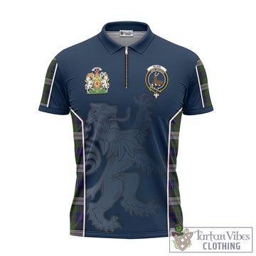 Blair Dress Tartan Zipper Polo Shirt with Family Crest and Lion Rampant Vibes Sport Style