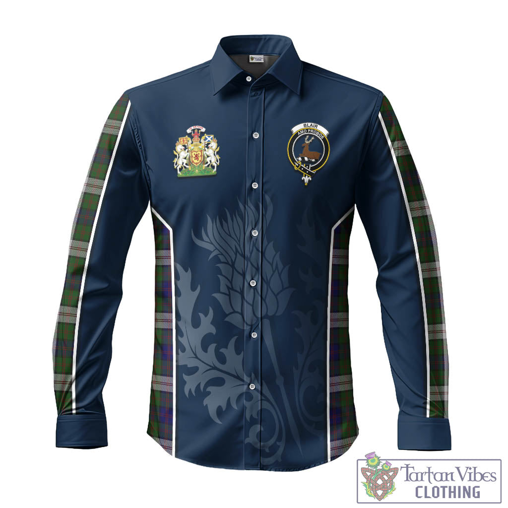 Tartan Vibes Clothing Blair Dress Tartan Long Sleeve Button Up Shirt with Family Crest and Scottish Thistle Vibes Sport Style