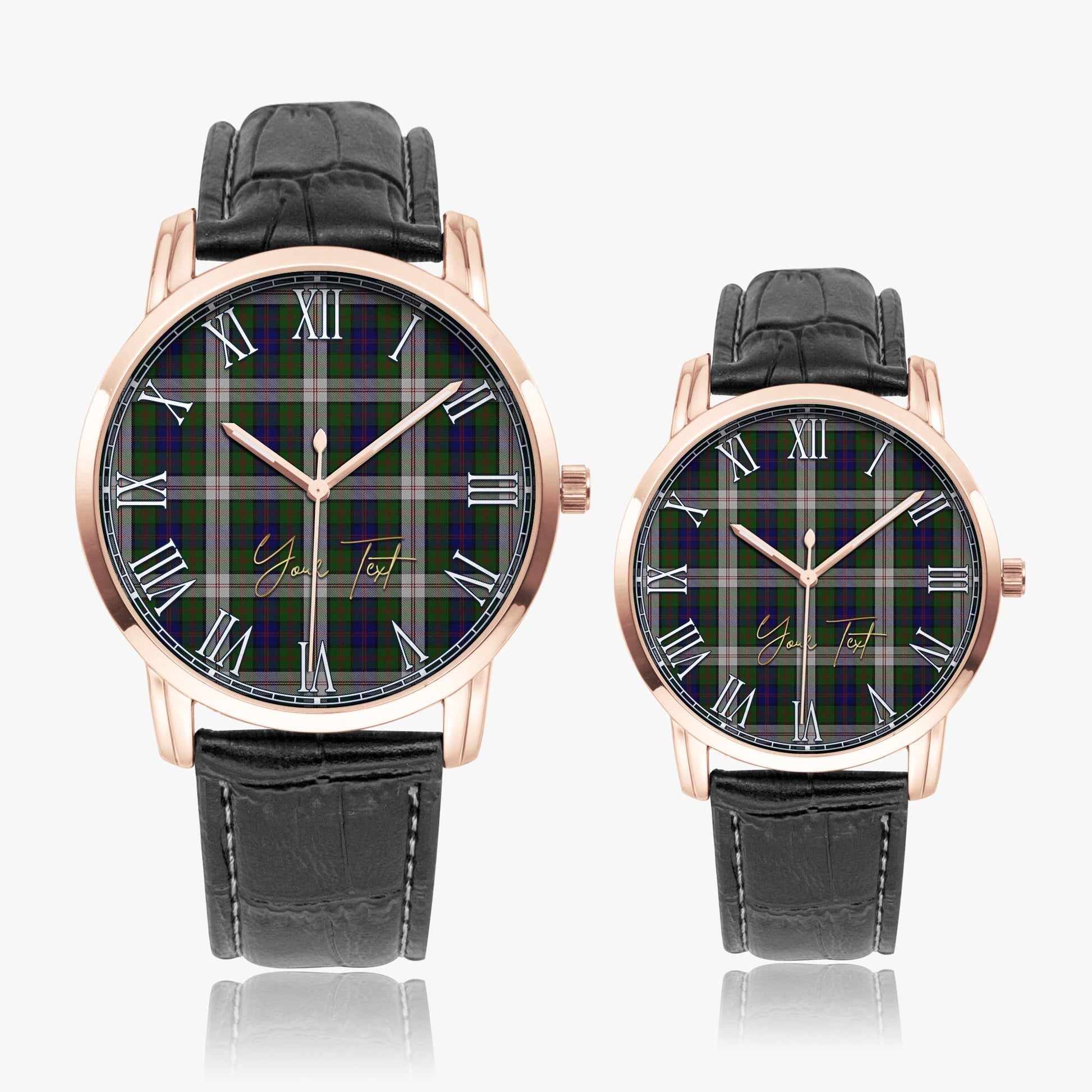 Blair Dress Tartan Personalized Your Text Leather Trap Quartz Watch Wide Type Rose Gold Case With Black Leather Strap - Tartanvibesclothing