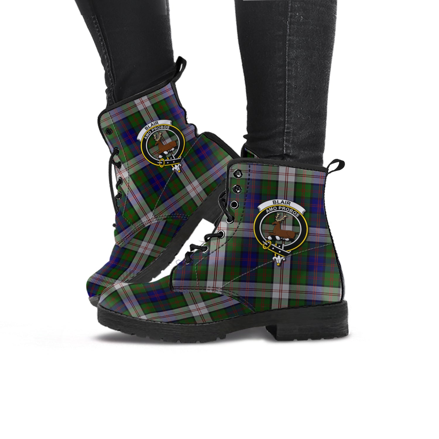 Blair Dress Tartan Leather Boots with Family Crest - Tartanvibesclothing
