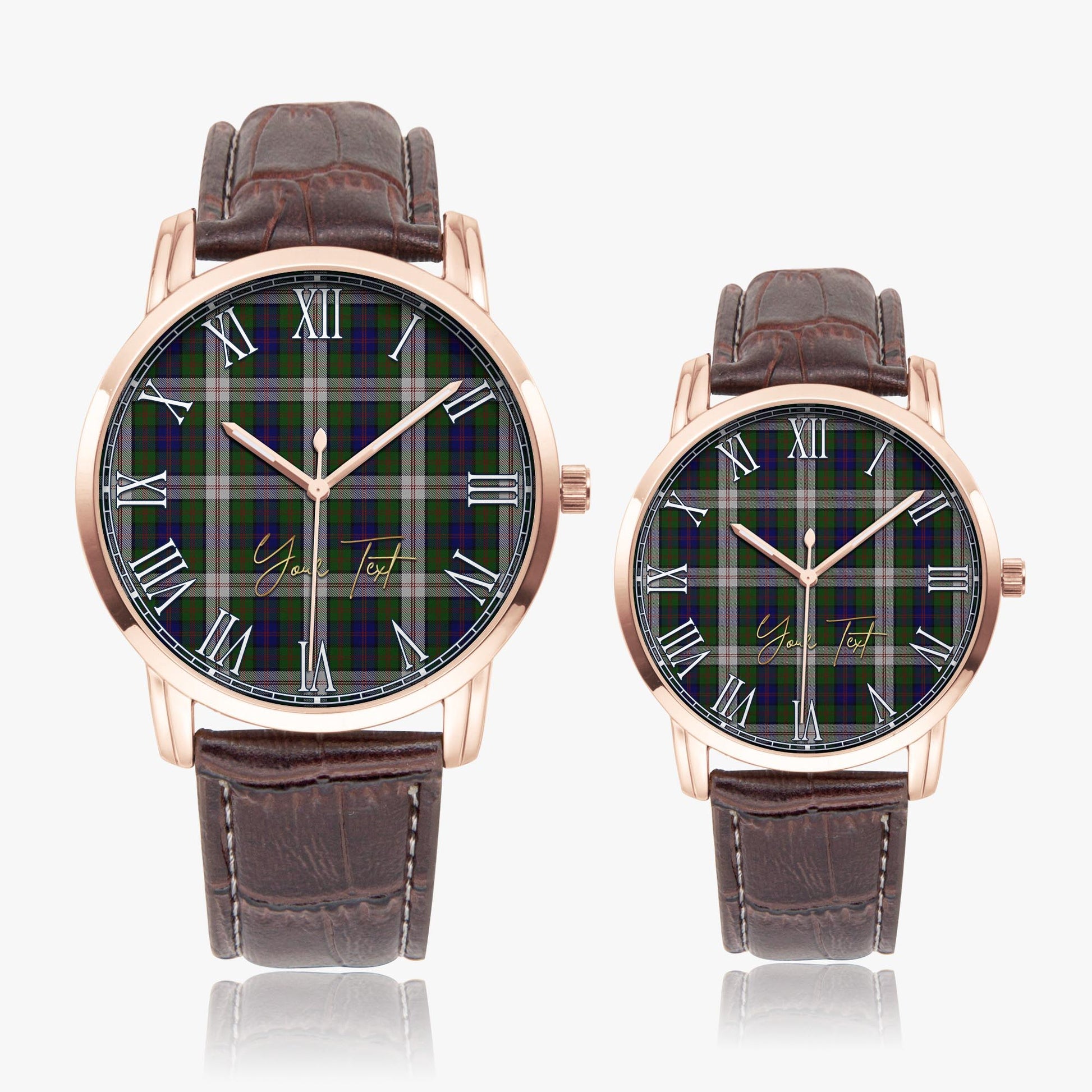 Blair Dress Tartan Personalized Your Text Leather Trap Quartz Watch Wide Type Rose Gold Case With Brown Leather Strap - Tartanvibesclothing