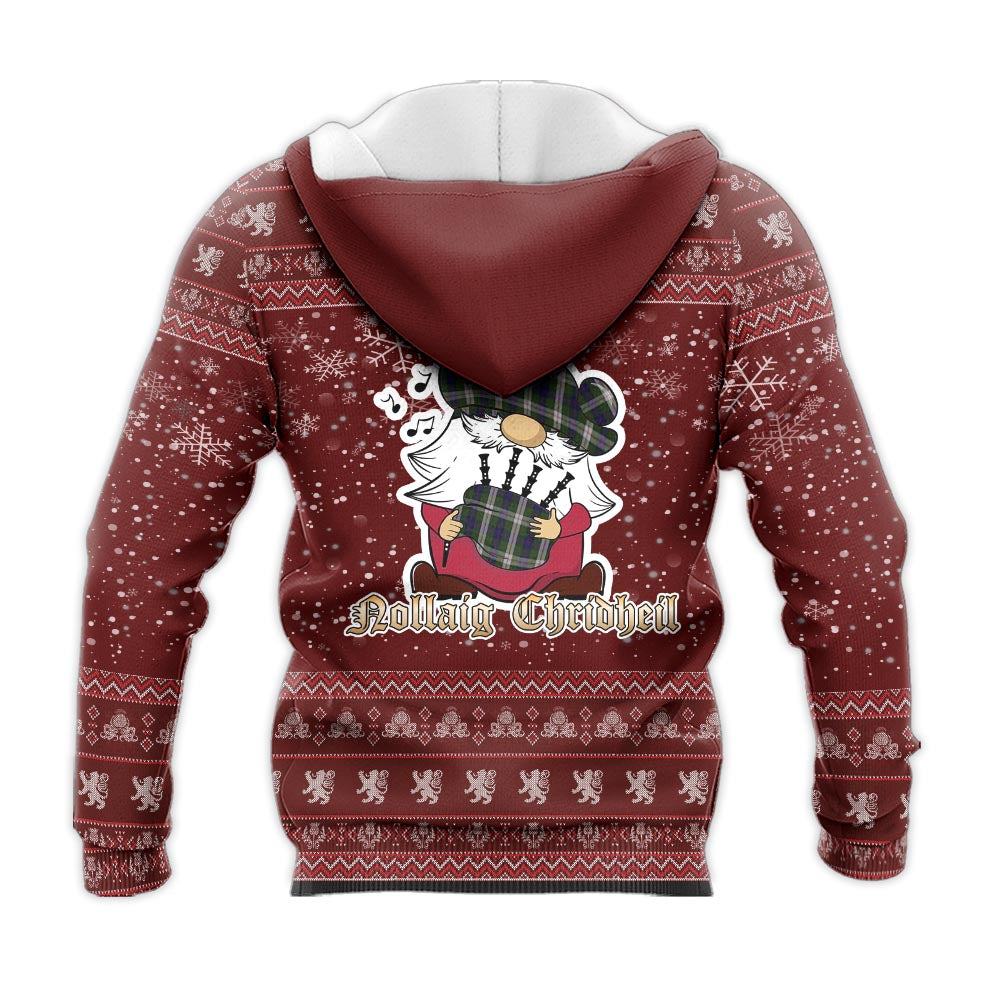 Blair Dress Clan Christmas Knitted Hoodie with Funny Gnome Playing Bagpipes - Tartanvibesclothing