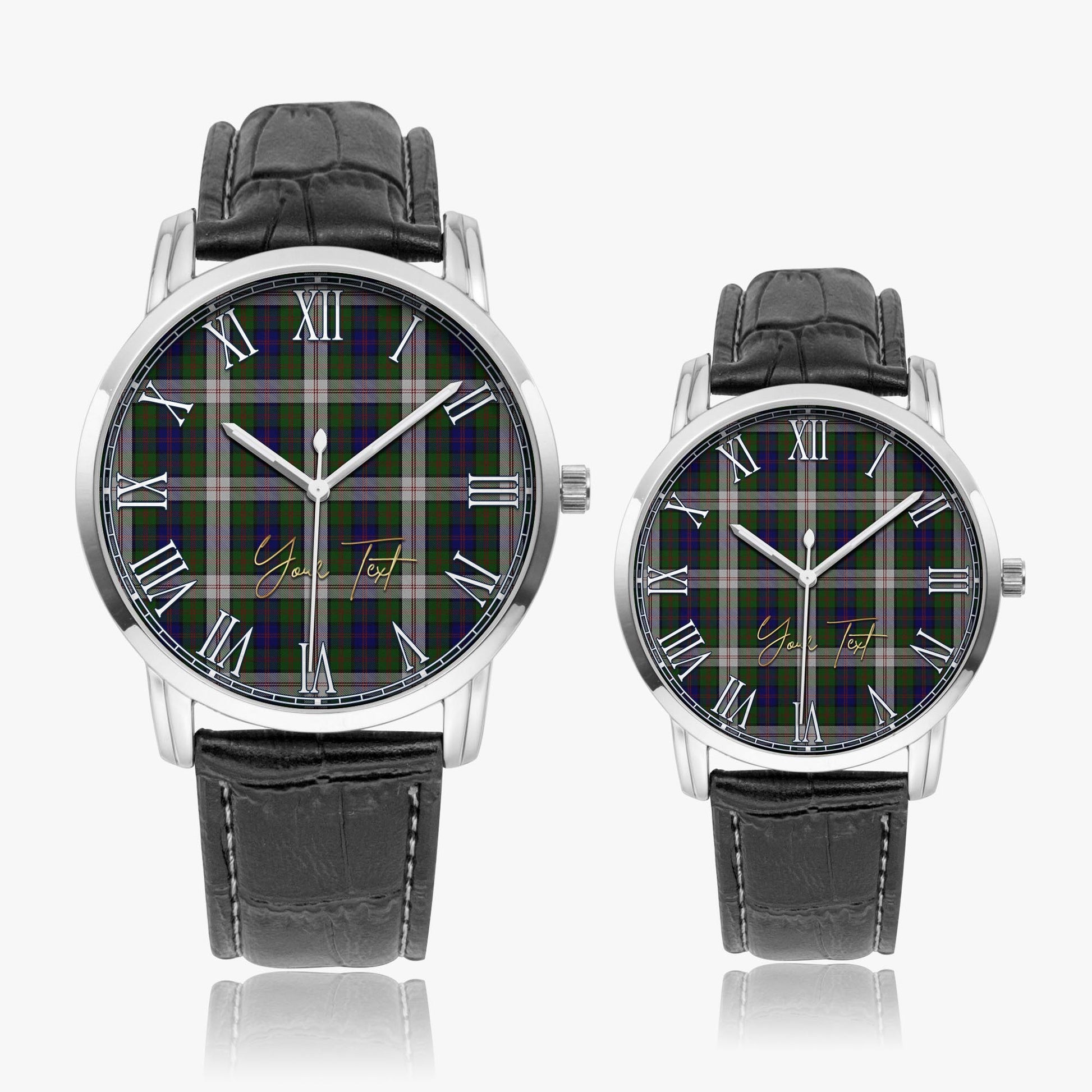 Blair Dress Tartan Personalized Your Text Leather Trap Quartz Watch Wide Type Silver Case With Black Leather Strap - Tartanvibesclothing