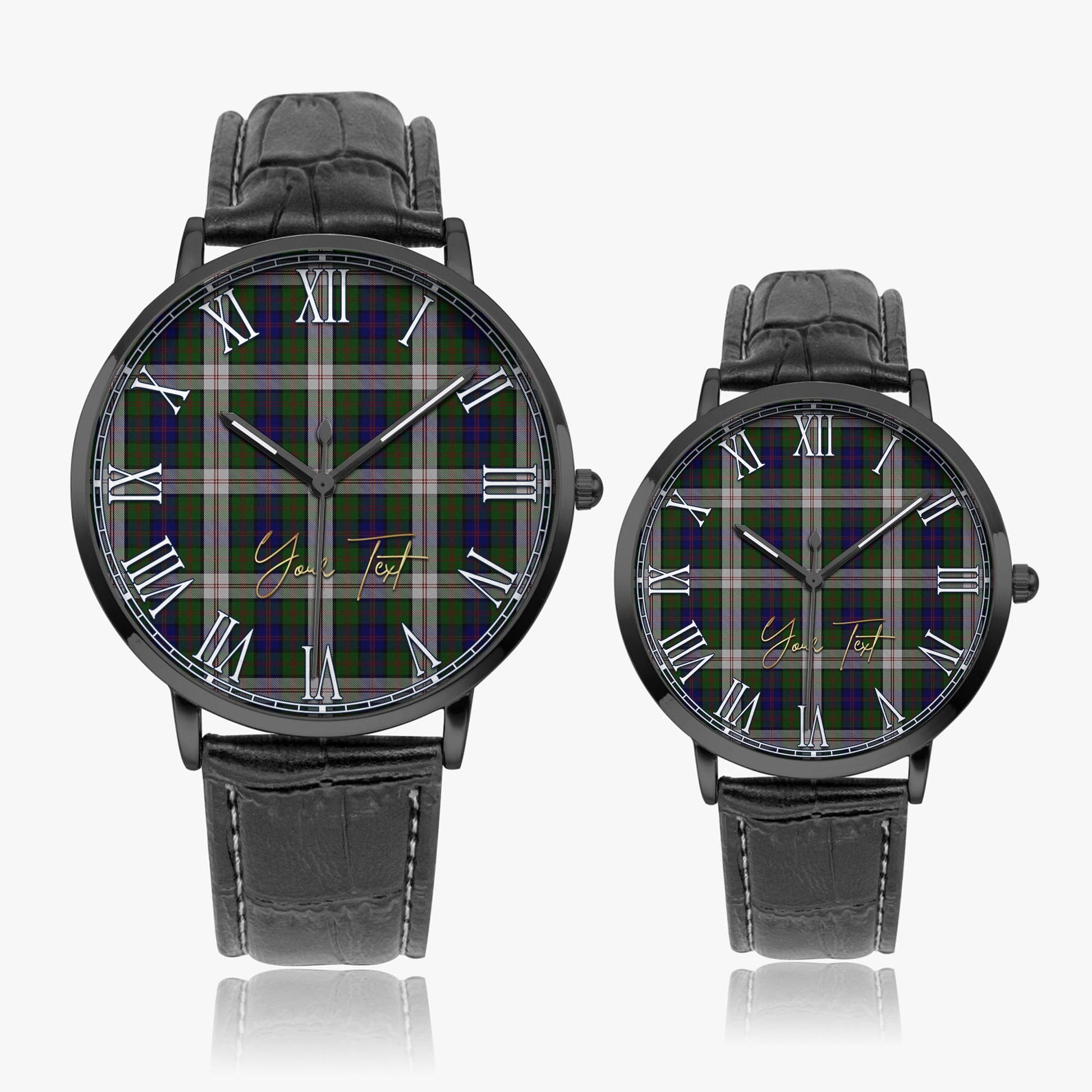 Blair Dress Tartan Personalized Your Text Leather Trap Quartz Watch Ultra Thin Black Case With Black Leather Strap - Tartanvibesclothing