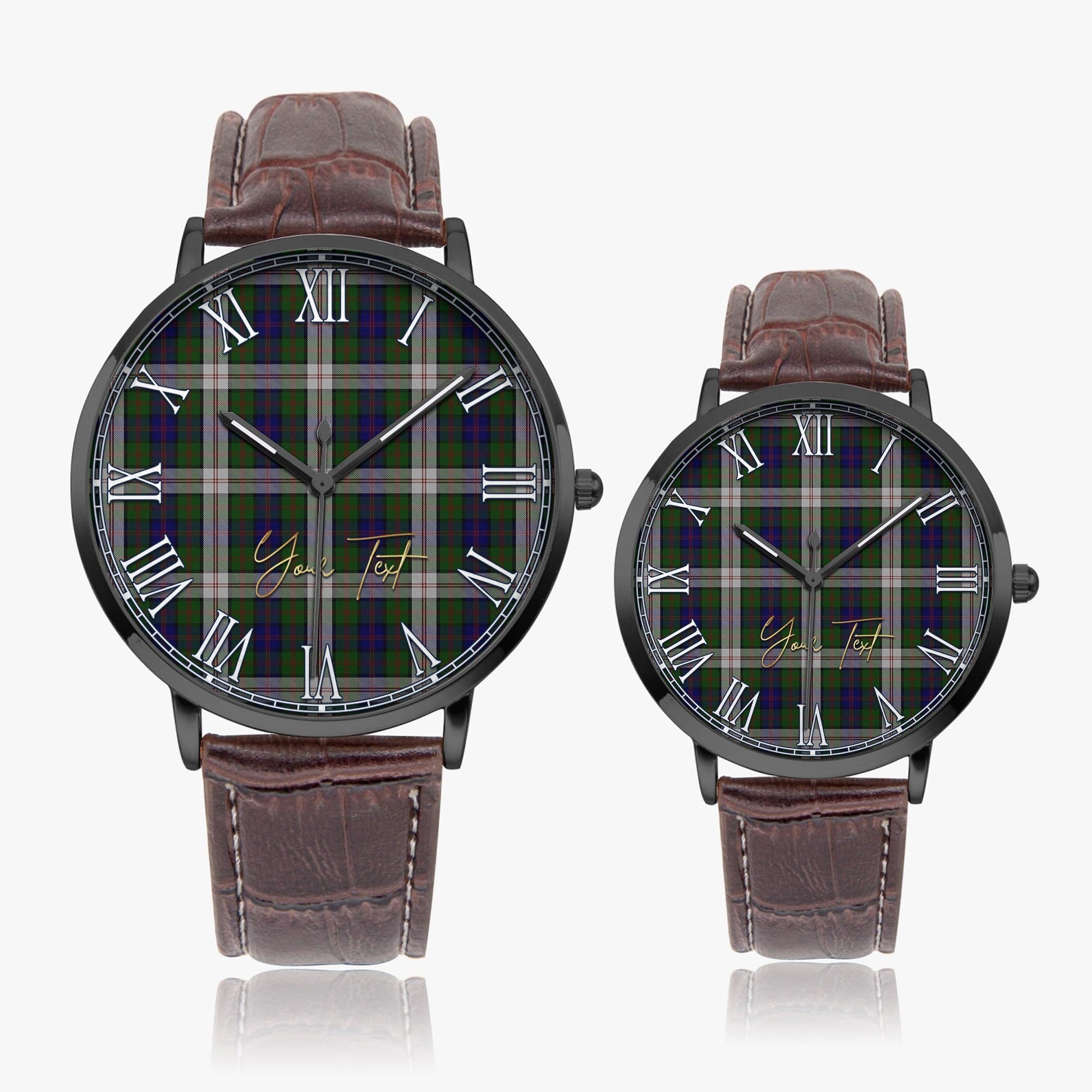 Blair Dress Tartan Personalized Your Text Leather Trap Quartz Watch Ultra Thin Black Case With Brown Leather Strap - Tartanvibesclothing