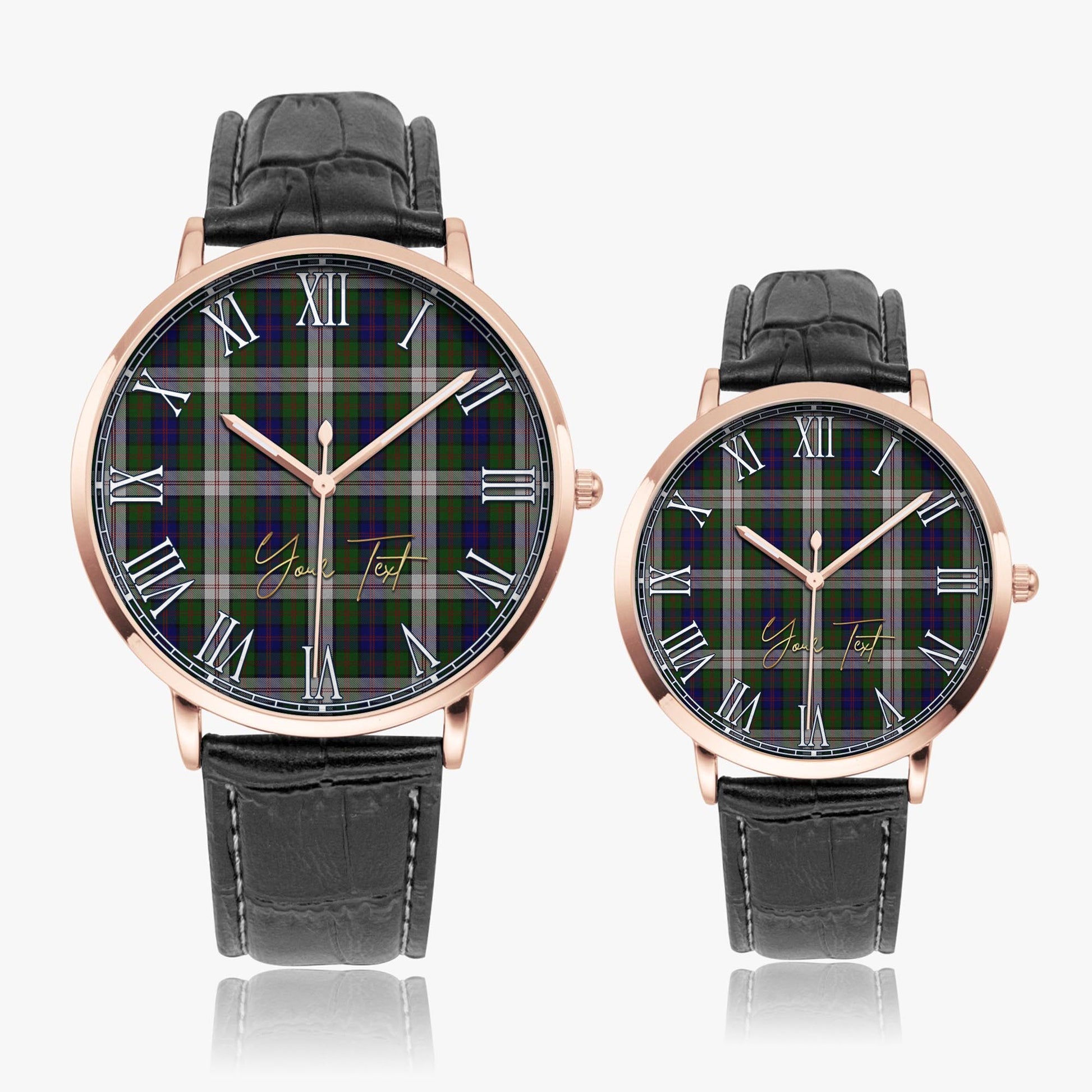 Blair Dress Tartan Personalized Your Text Leather Trap Quartz Watch Ultra Thin Rose Gold Case With Black Leather Strap - Tartanvibesclothing
