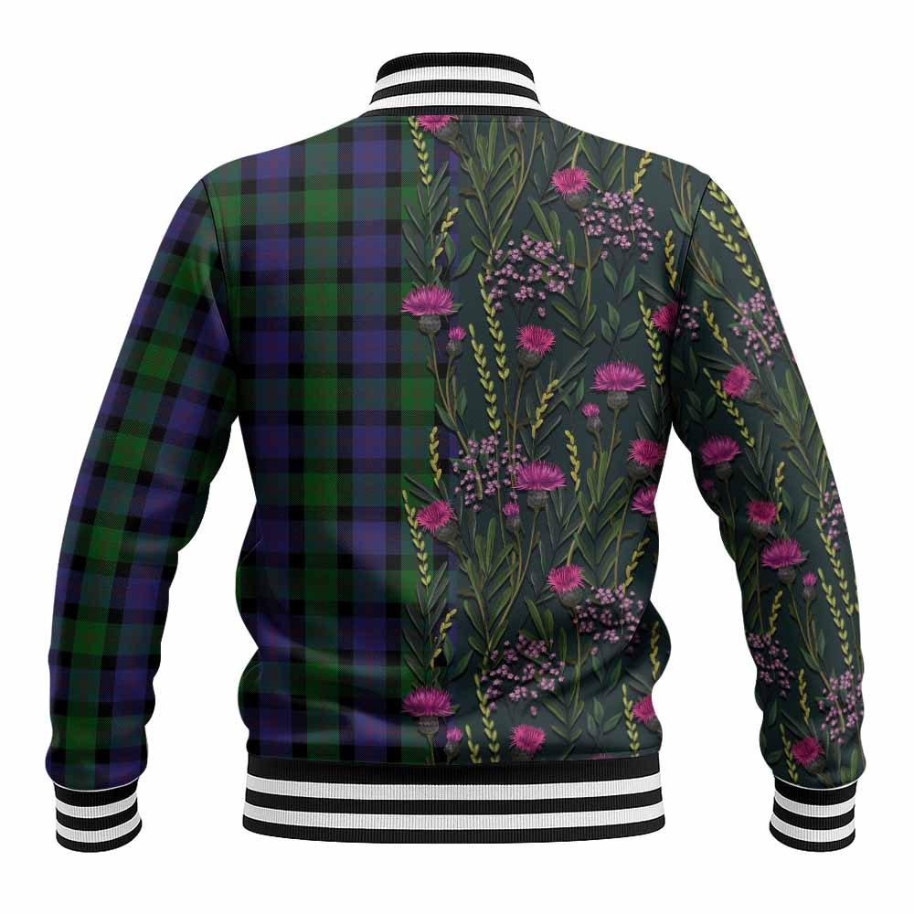 Blair Family Crest Tartan Baseball Jacket Scottish Thistle Flower Pattern Half Style - Tartan Vibes Clothing