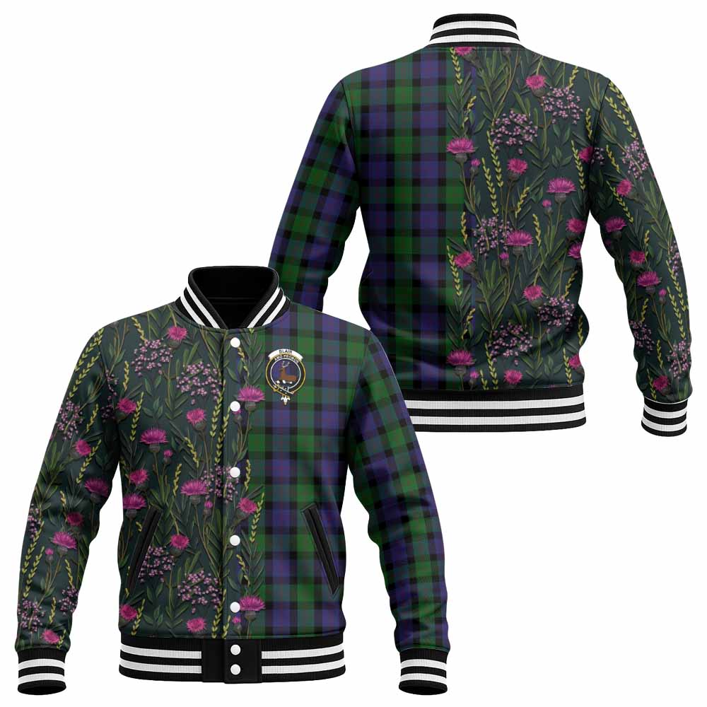 Blair Family Crest Tartan Baseball Jacket Scottish Thistle Flower Pattern Half Style - Tartan Vibes Clothing