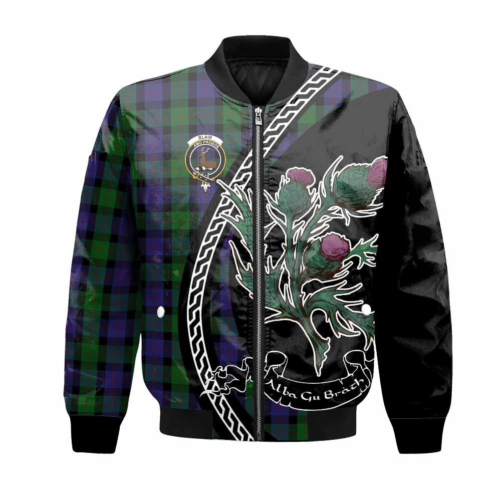 Blair Family Crest Tartan Bomber Jacket Alba Thistle Inspired - Tartan Vibes Clothing