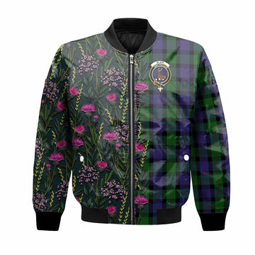 Blair Family Crest Tartan Bomber Jacket Scottish Thistle Flower Pattern Half Style