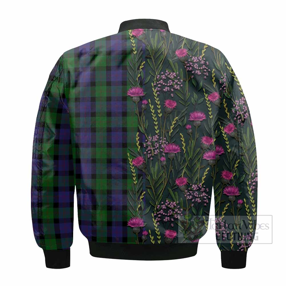 Blair Family Crest Tartan Bomber Jacket Scottish Thistle Flower Pattern Half Style - Tartan Vibes Clothing
