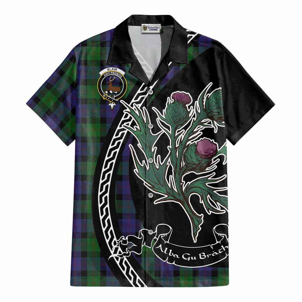 Blair Family Crest Tartan Cotton Hawaiian Shirt Alba Thistle Inspired - Tartan Vibes Clothing