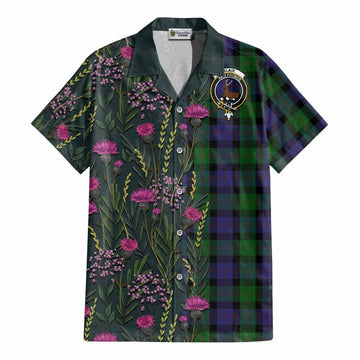 Blair Family Crest Tartan Cotton Hawaiian Shirt Scottish Thistle Flower Pattern Half Style - Tartan Vibes Clothing