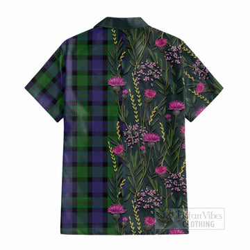 Blair Family Crest Tartan Cotton Hawaiian Shirt Scottish Thistle Flower Pattern Half Style - Tartan Vibes Clothing