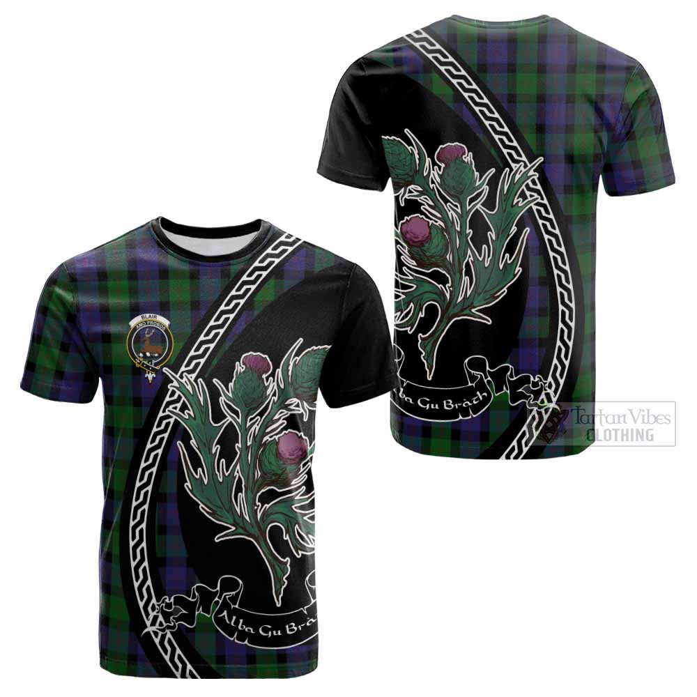 Blair Family Crest Tartan Cotton T-shirt Alba Thistle Inspired - Tartan Vibes Clothing