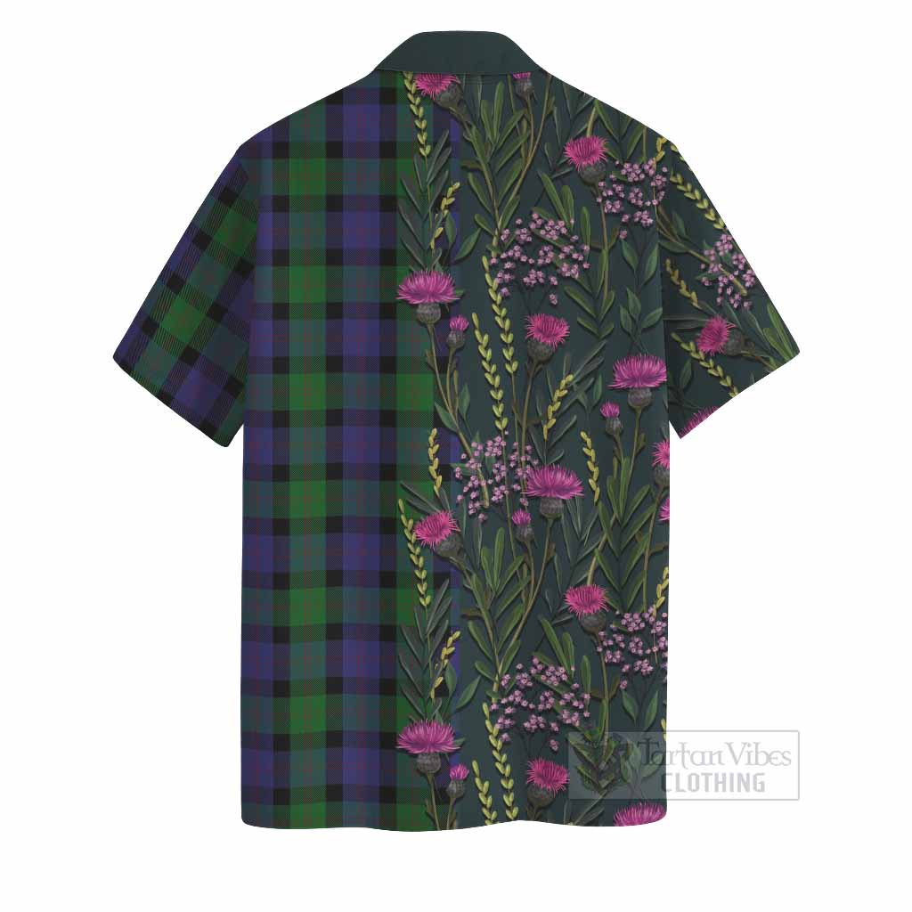 Blair Family Crest Tartan Hawaiian Shirt Scottish Thistle Flower Pattern Half Style - Tartan Vibes Clothing