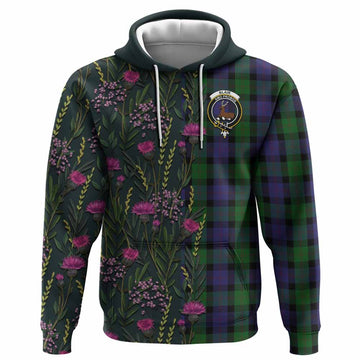 Blair Family Crest Tartan Hoodie Scottish Thistle Flower Pattern Half Style