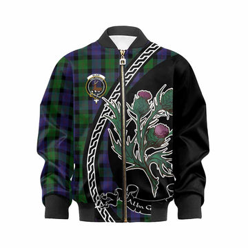 Blair Family Crest Tartan Kid Bomber Jacket Alba Thistle Inspired - Tartan Vibes Clothing