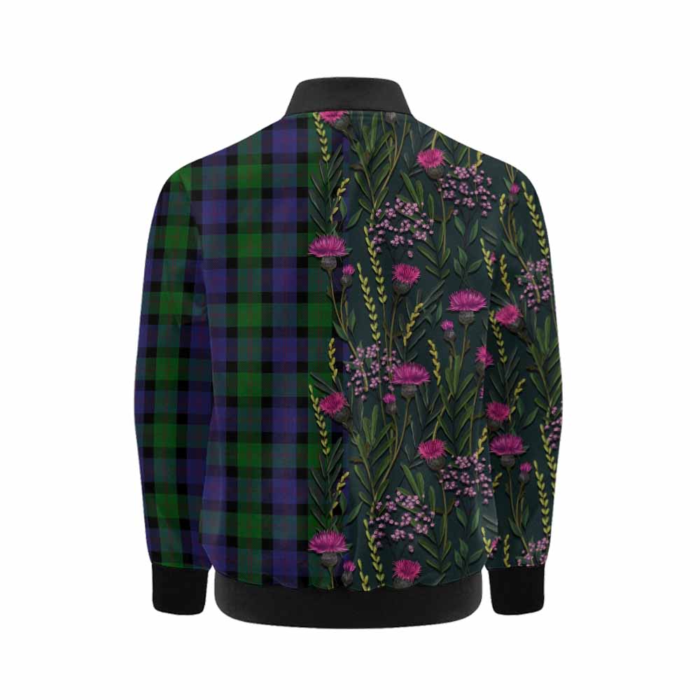 Blair Family Crest Tartan Kid Bomber Jacket Scottish Thistle Flower Pattern Half Style - Tartan Vibes Clothing