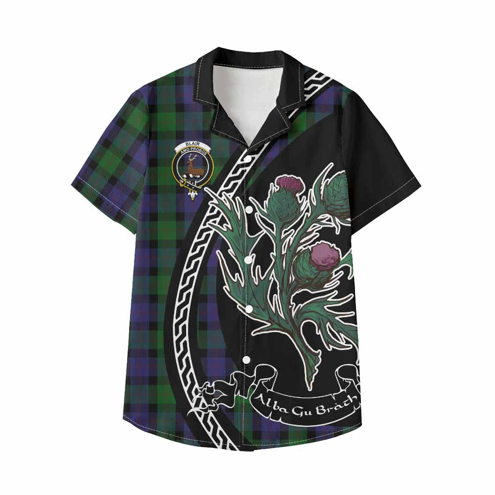 Blair Family Crest Tartan Kid Hawaiian Shirt Alba Thistle Inspired - Tartan Vibes Clothing