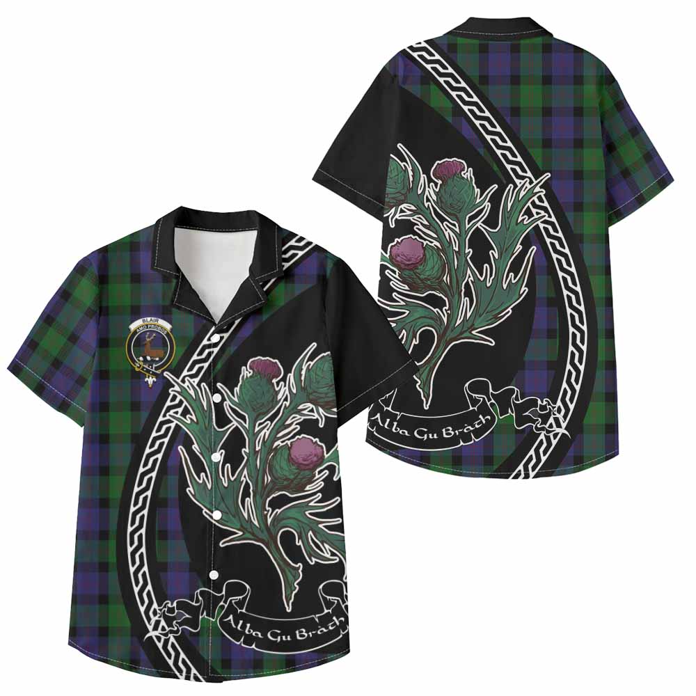 Blair Family Crest Tartan Kid Hawaiian Shirt Alba Thistle Inspired - Tartan Vibes Clothing