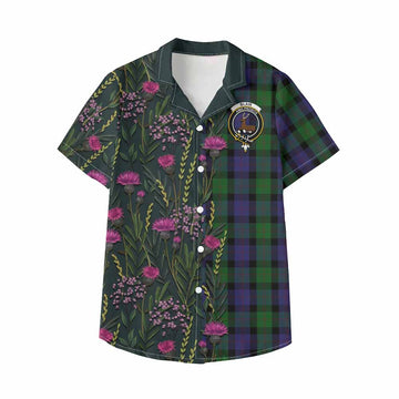 Blair Family Crest Tartan Kid Hawaiian Shirt Scottish Thistle Flower Pattern Half Style - Tartan Vibes Clothing
