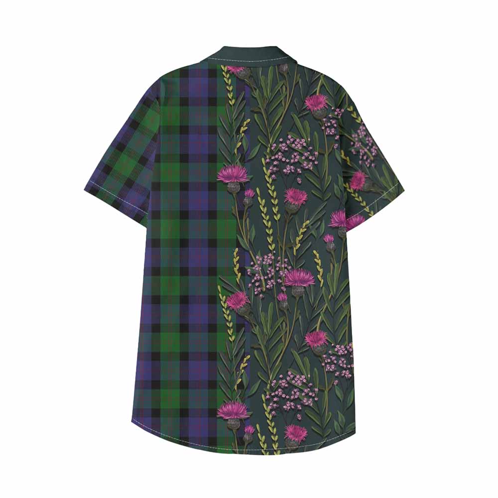 Blair Family Crest Tartan Kid Hawaiian Shirt Scottish Thistle Flower Pattern Half Style - Tartan Vibes Clothing