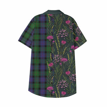 Blair Family Crest Tartan Kid Hawaiian Shirt Scottish Thistle Flower Pattern Half Style - Tartan Vibes Clothing
