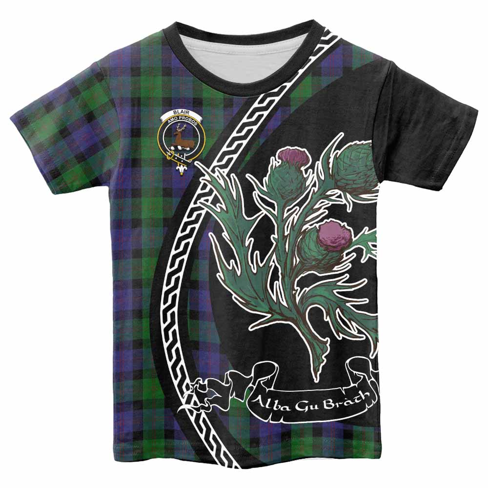 Blair Family Crest Tartan Kid T-shirt Alba Thistle Inspired - Tartan Vibes Clothing