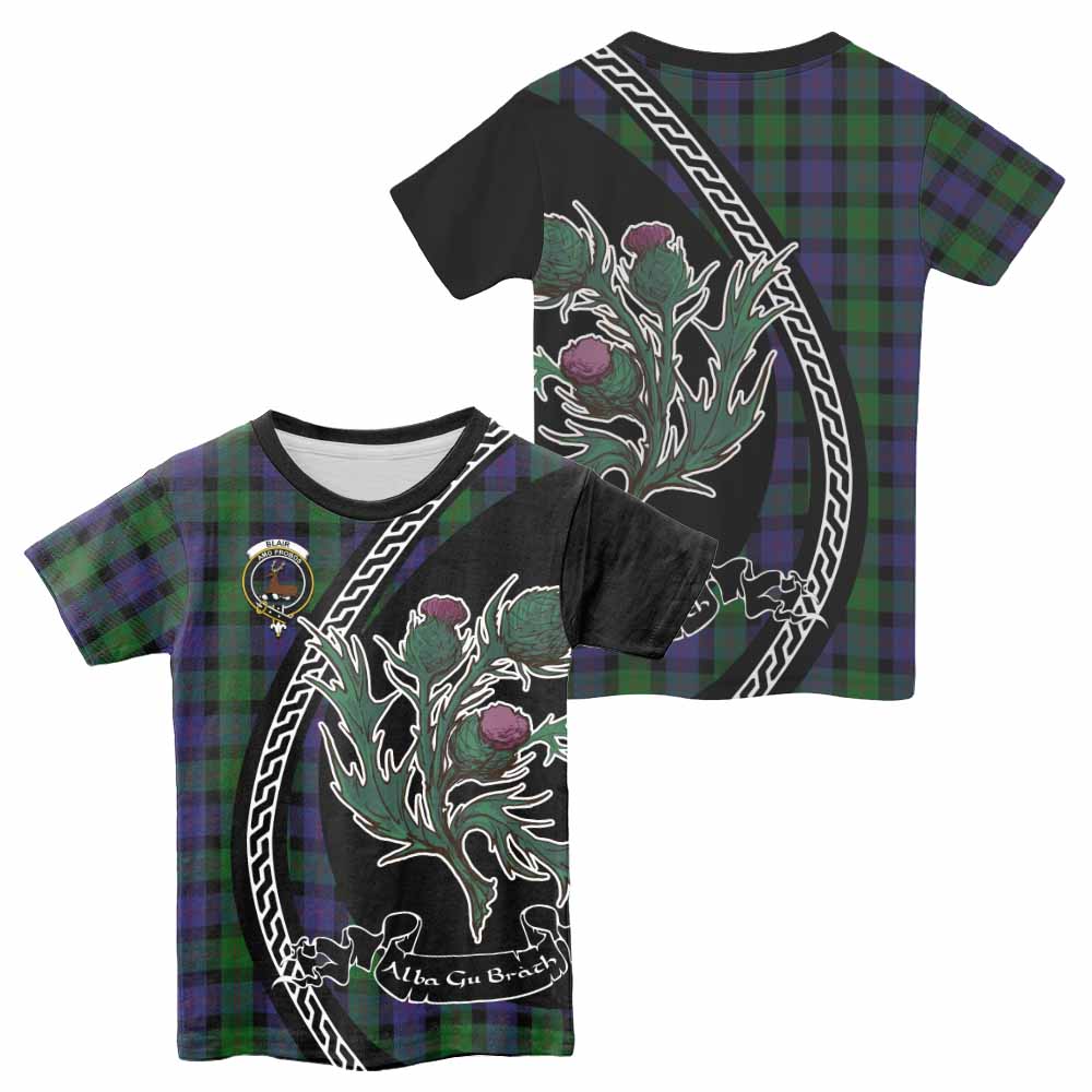 Blair Family Crest Tartan Kid T-shirt Alba Thistle Inspired - Tartan Vibes Clothing
