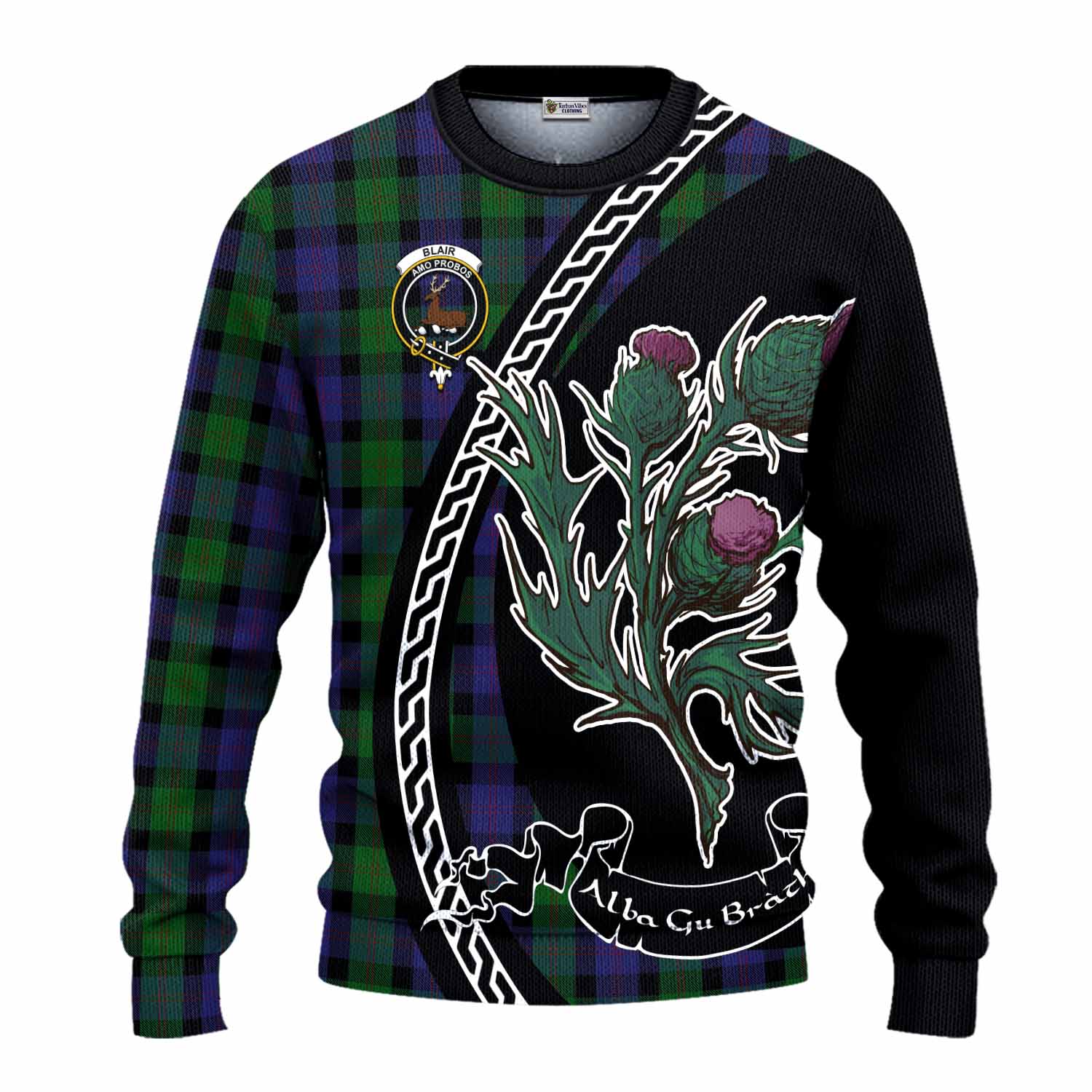 Blair Family Crest Tartan Knitted Sweater Alba Thistle Inspired - Tartan Vibes Clothing