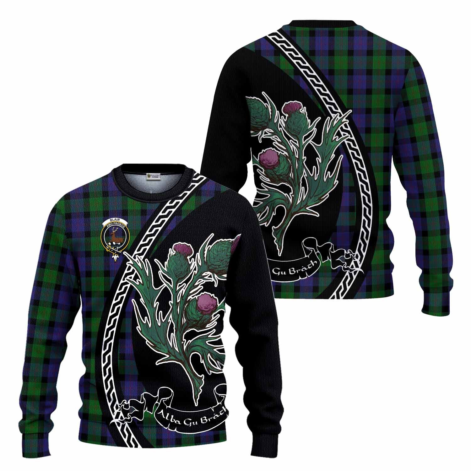Blair Family Crest Tartan Knitted Sweater Alba Thistle Inspired - Tartan Vibes Clothing
