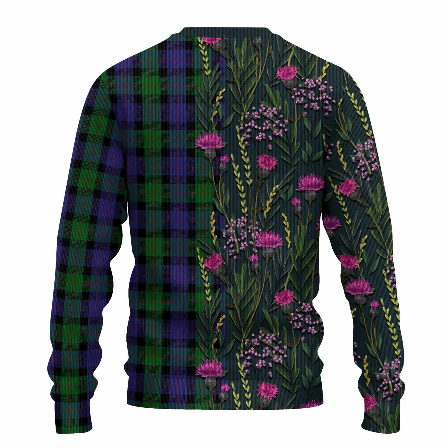 Blair Family Crest Tartan Knitted Sweater Scottish Thistle Flower Pattern Half Style - Tartan Vibes Clothing