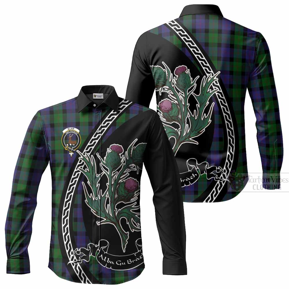Blair Family Crest Tartan Long Sleeve Button Shirts Alba Thistle Inspired - Tartan Vibes Clothing