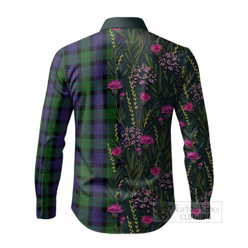 Blair Family Crest Tartan Long Sleeve Button Shirts Scottish Thistle Flower Pattern Half Style