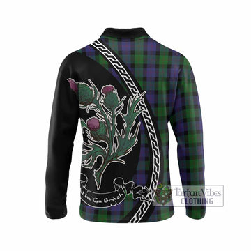 Blair Family Crest Tartan Long Sleeve Polo Shirt Alba Thistle Inspired