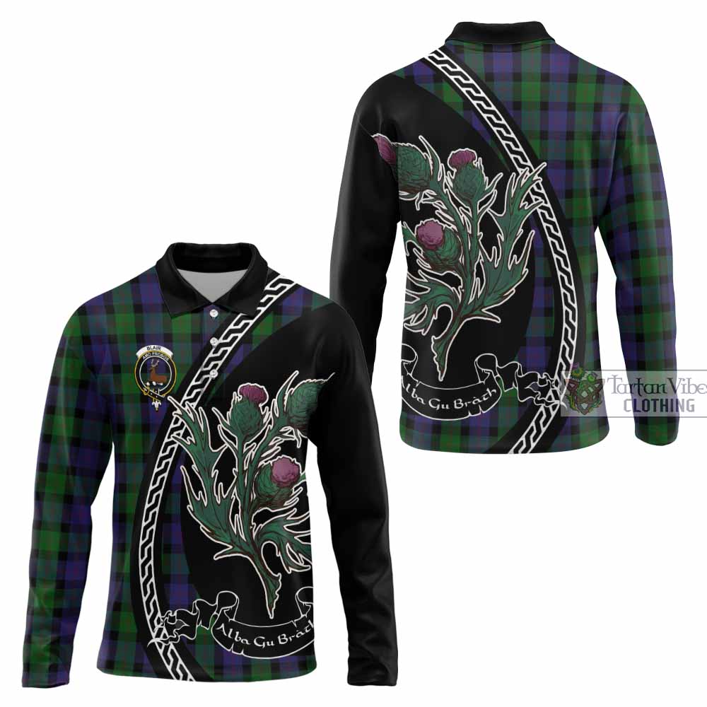 Blair Family Crest Tartan Long Sleeve Polo Shirt Alba Thistle Inspired - Tartan Vibes Clothing