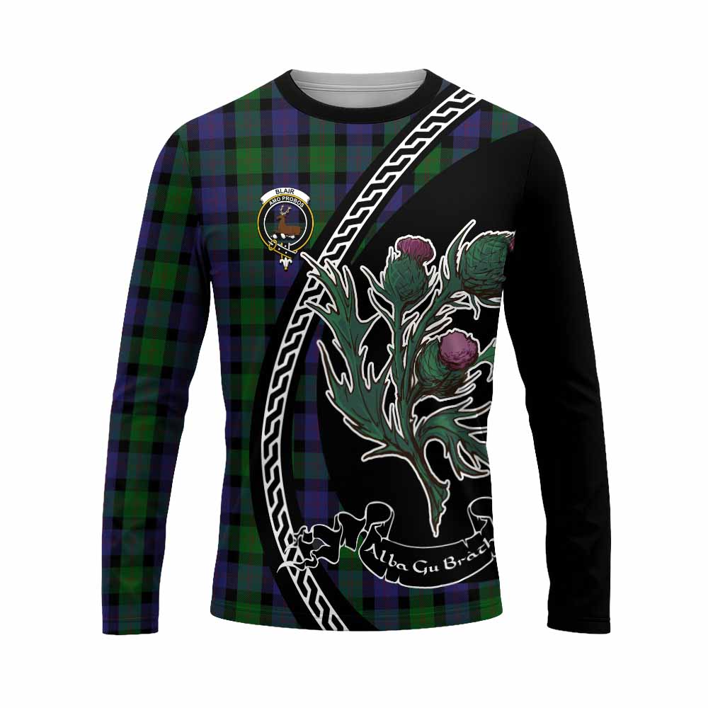 Blair Family Crest Tartan Long Sleeve T-Shirt Alba Thistle Inspired - Tartan Vibes Clothing