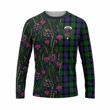 Blair Family Crest Tartan Long Sleeve T-Shirt Scottish Thistle Flower Pattern Half Style - Tartan Vibes Clothing