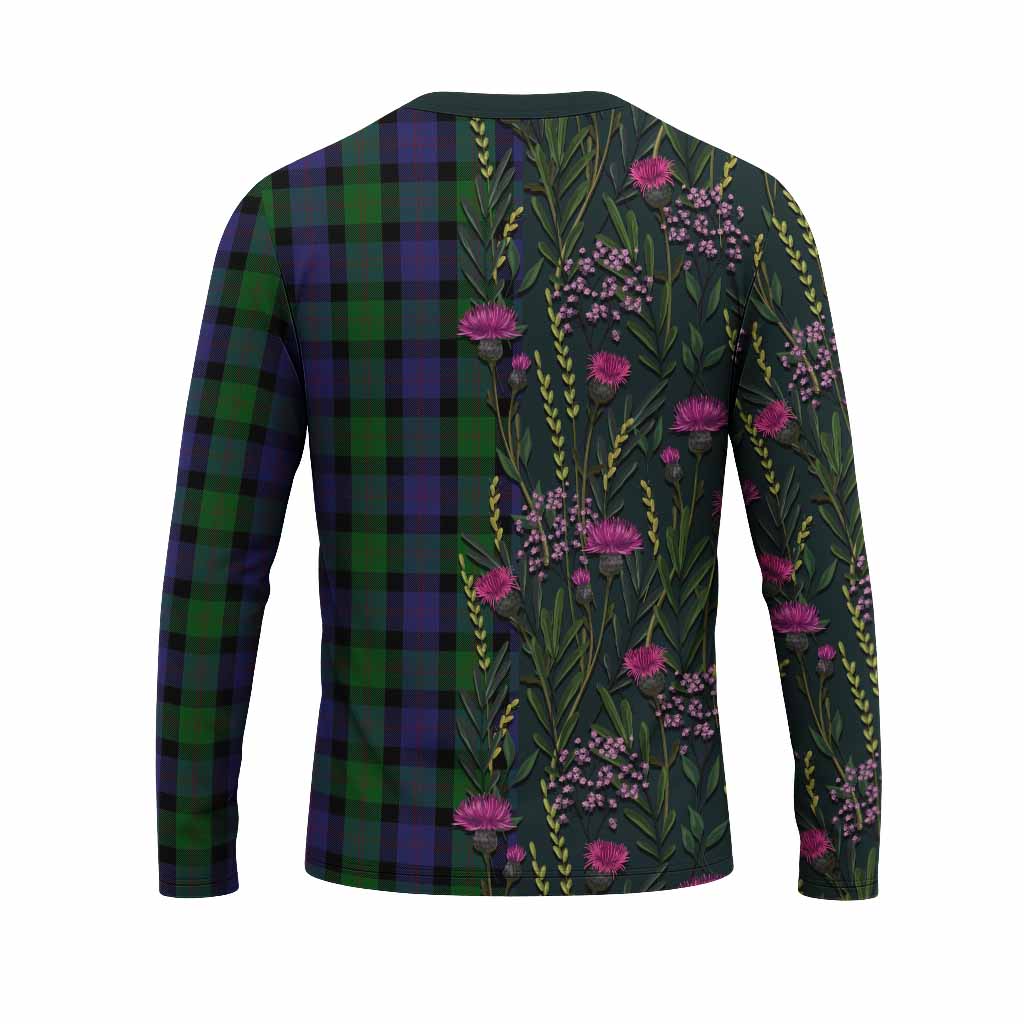 Blair Family Crest Tartan Long Sleeve T-Shirt Scottish Thistle Flower Pattern Half Style - Tartan Vibes Clothing