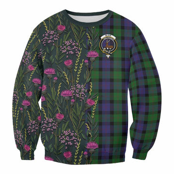 Blair Family Crest Tartan Sweatshirt Scottish Thistle Flower Pattern Half Style