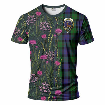Blair Family Crest Tartan T-Shirt Scottish Thistle Flower Pattern Half Style - Tartan Vibes Clothing