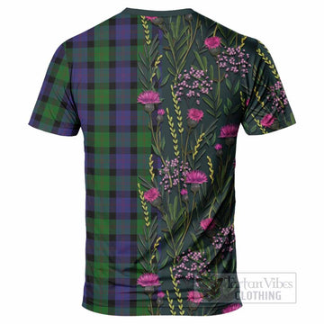 Blair Family Crest Tartan T-Shirt Scottish Thistle Flower Pattern Half Style - Tartan Vibes Clothing