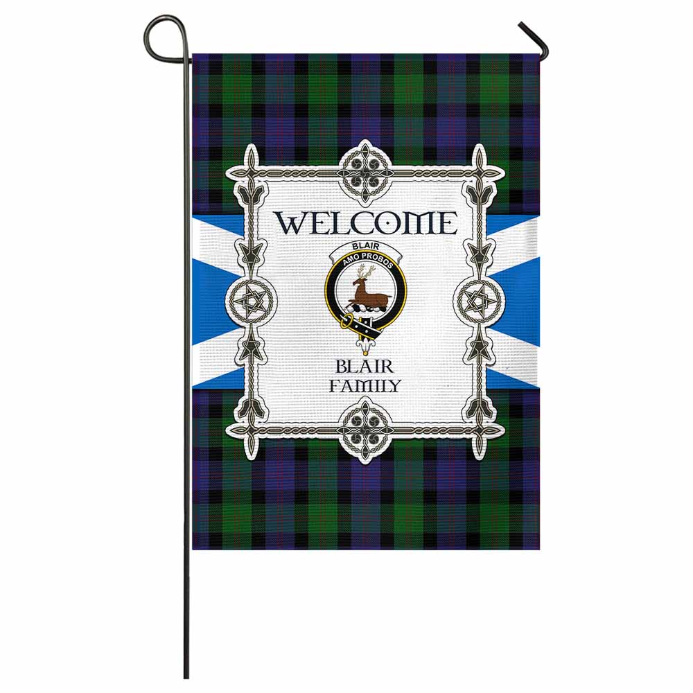 Blair Family Crest Tartan Welcome Garden Flag Saltire Harmony Style - Tartan Vibes Clothing