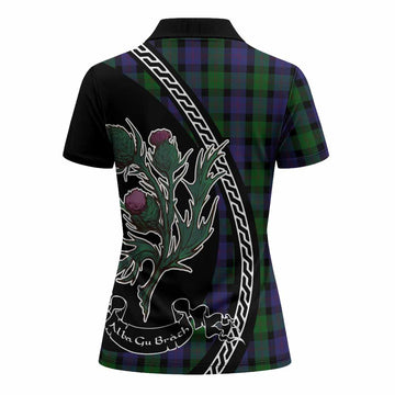 Blair Family Crest Tartan Women Polo Shirt Alba Thistle Inspired