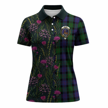Blair Family Crest Tartan Women Polo Shirt Scottish Thistle Flower Pattern Half Style