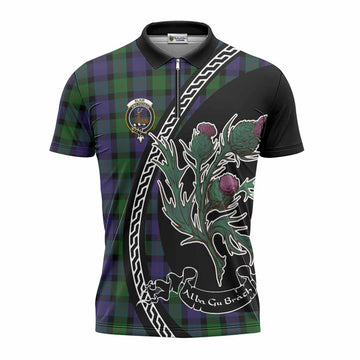 Blair Family Crest Tartan Zipper Polo Shirt Alba Thistle Inspired - Tartan Vibes Clothing