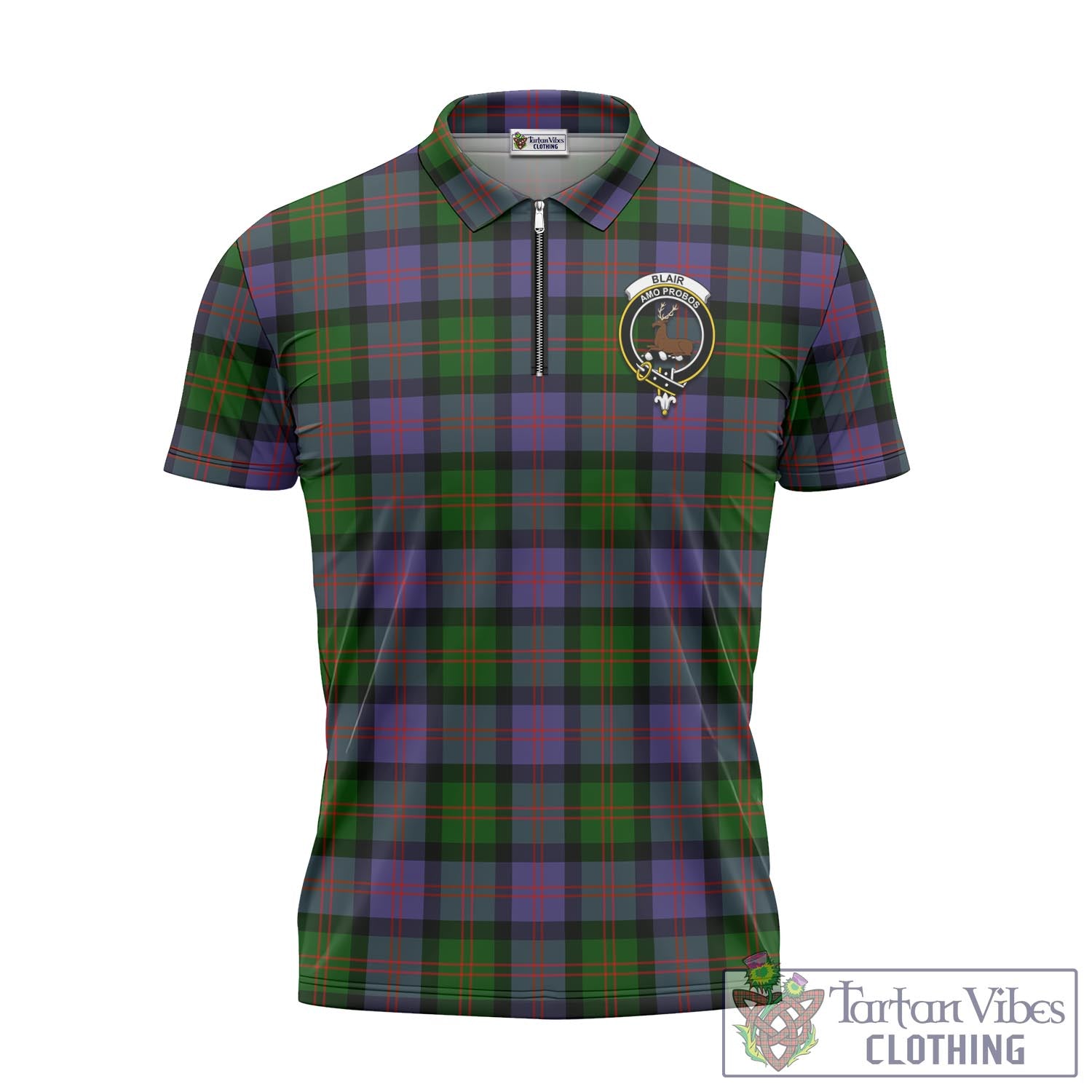 Tartan Vibes Clothing Blair Modern Tartan Zipper Polo Shirt with Family Crest