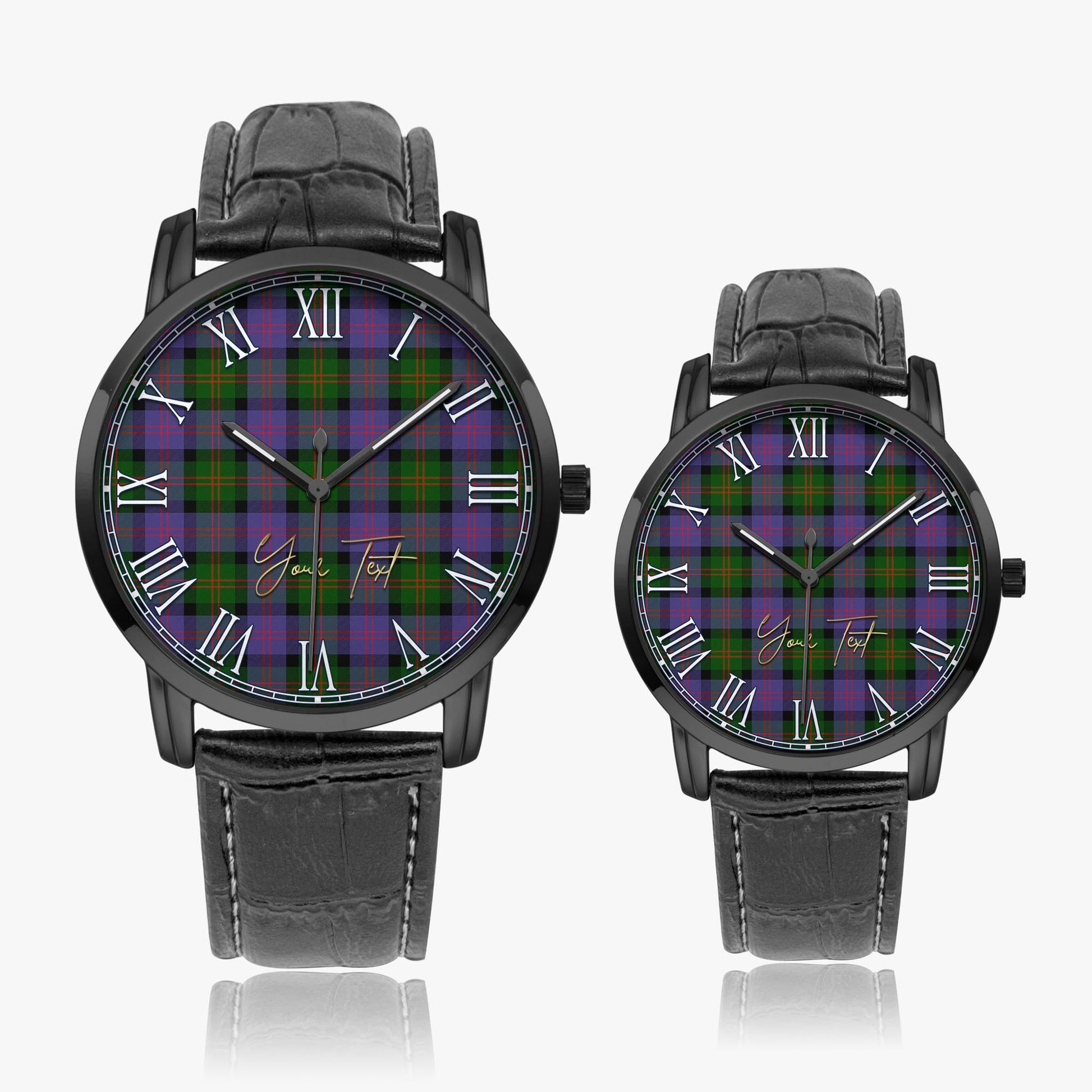 Blair Modern Tartan Personalized Your Text Leather Trap Quartz Watch Wide Type Black Case With Black Leather Strap - Tartanvibesclothing